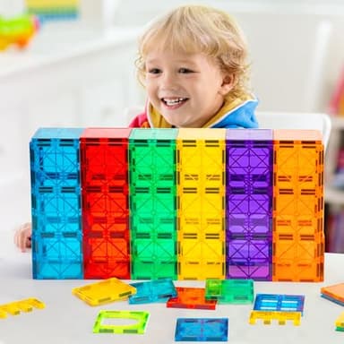 FNJO Magnetic Tiles, 64 PCS Magnetic Building Blocks, Magnets Building Set, STEM Toys for Kids Boys and Girls Creative and Inspirational - Image 4