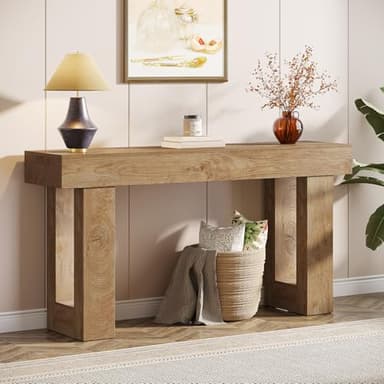 Tribesigns 63-Inch Long Console Table, Wooden Rectangular Sofa Table Behind The Couch, Farmhouse Entryway Table for Entrance, Hallway, Living Room (Natural) - Image 1