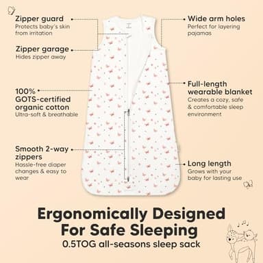 2-Pack Baby Sleep Sacks, Zipper Wearable Blanket - 0.5TOG Organic Cotton,Lightweight,Soft Cozy Toddler Sleeping Sack 6-12 months,Easy to Wear Large Newborn Transition Swaddles Sleepsacks (Butterflies) - Image 2