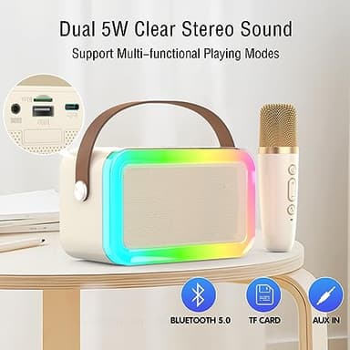 MEGUO Mini Karaoke Machine,Funny Toys Christmas Birthday Gifts for Kids Age 4-12 Girls,Boys,Adults, Karaoke Microphone Toys for 4,5,6,7,8,9,10,11,12+ Year Old Girls Boys (Beige 1 mic -Rainbow Lights) - Image 6