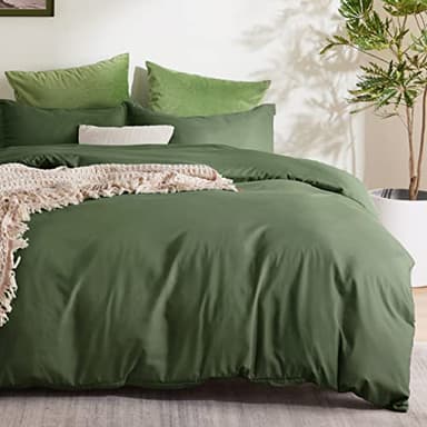 Bedsure Duvet Cover Queen Size - Soft Double Brushed Bedding Set for Kids & Adults, Zipper Closure, 3 Pieces, Includes 1 Duvet Cover (90"x90") & 2 Pillow Shams, NO Comforter, Olive Green - Image 1