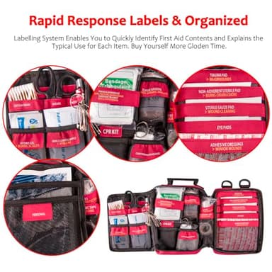 First Aid Kit, Trauma First Aid Kits with Labelled Compartments Molle System, Professional Emergency Kits for Home, Office, Car, Outdoor, Hiking, Travel, Camping - Image 2
