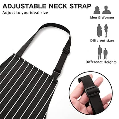BeLuyi 2 Pack Adjustable Bib Apron with 2 Pockets Chef Cooking Kitchen Restaurant Aprons for Women Men (Black/Brown Stripes) - Image 3