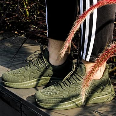 Feethit Mens Work Shoes Non Slip Walking Running Shoes Casual Slip on Tennis Sneakers Army Green 9 - Image 6