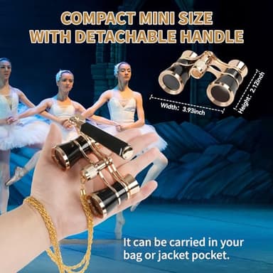 3X25 Opera Glasses for Women with Adjustable Handle & Chain,BK9 Optical Lens, Vintage Compact Mini Theater Binoculars Adults Kids in Opera Musical Concert-Black - Image 3