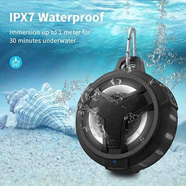 EBODA Bluetooth Shower Speaker, Portable Bluetooth Speakers, IP67 Waterproof Wireless Speaker with LED Light, Floating, 2000mAh, True Wireless Stereo for Kayak, Beach, Gifts for unisex -Black - Image 2