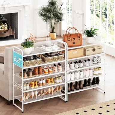 SUFAUY 33" Wide Shoe Rack, 5-Tier Shoe Storage Rack for 24-30 Pairs of Shoes, Mesh Shoe Organizer for Entryway Closet, Steel Frame, Industrial, White - Image 2