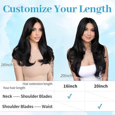 KooKaStyle Invisible Wire Hair Extensions Long Wavy Layered Synthetic Hair Extensions with Transparent Wire Adjustable Size 6 Secure Clips Black Hairpieces for Women 20 Inch - Image 3