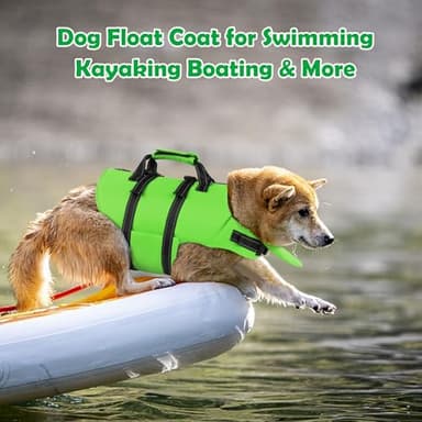 Petglad Dog Life Jacket with 4ft Leash, Reflective Pet Life Vest with Zipper and Handle for Swimming Boating, Adjustable High Buoyancy Floatation Swim Vest for Small Medium Large Dogs - Green, L - Image 7