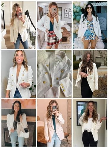 Happy Sailed Tweed Blazers for Women Dressy Casual Double Breasted Long Sleeve Lapel Collar Formal Blazer Jackets Slim Fit Open Front Business Work Jackets White Small - Image 5