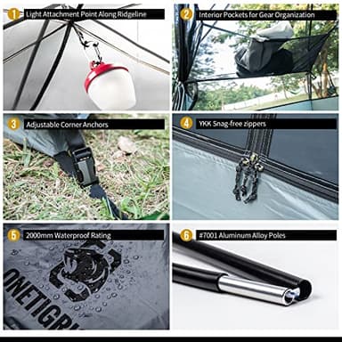 OneTigris COSMITTO 2 Person Backpacking Tent - Free Standing Lightweight Waterproof 3 Season Camping Tent for Outdoor Hiking Mountaineering - Image 6