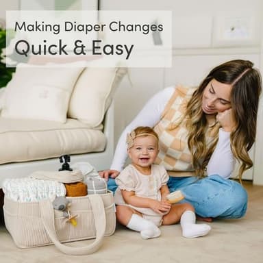 PUTSKA Baby Diaper Caddy Organizer for Changing Table – Stylish Nursery Storage Basket, Newborn Essentials, Baby Shower Gifts and Registry Must-Haves for Boy or Girl, Car Diaper Caddy, Corduroy Cream - Image 10