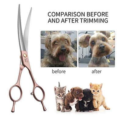 Fenice Peak Professional Curved Dog Grooming Scissors 8'' Rose Gold 440C Stainless Steel Pet Cutting Shears Safety Trimming Shearing for Dogs Cats - Image 2