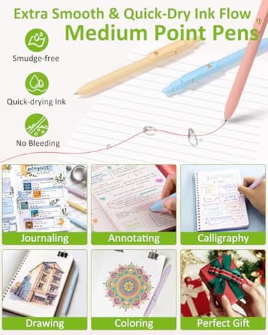 FIOVER Colored Pens, 6 Pack Colorful Gel Pens, Quick-Dry 0.7mm Medium Point for Journaling, Note Taking, Doodling, Aesthetic Office School Supplies, Gifts for Women Men(Multiple Colors) - Image 6