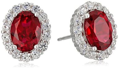 Amazon Essentials Sterling Silver Created Ruby and White Sapphire Halo Oval Stud Earrings, (previously Amazon Collection) - Image 1