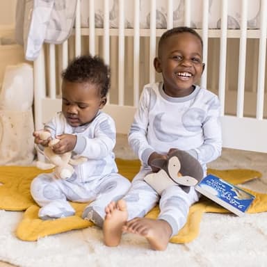 Burt's Bees Baby Baby Boy's Pajamas, 2-Piece Sleeve Tee and Long Pant Cotton PJ Set, Sizes Months to 12 Years, Hello Moon Light Blue, 3 Toddler - Image 4