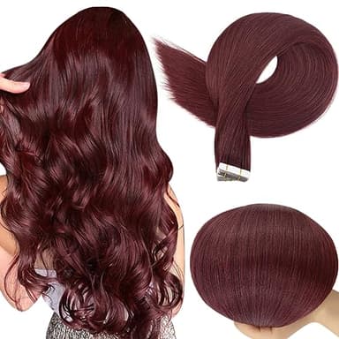 Full Shine Hair Extensions Wine Red 99J Tape in Hair Extensions Human Hair 22Inch Tape in Extensions Invisible Human Hair Extension Burgundy Seamless Skin Weft Hair 50Gram 20Pcs Remy for Women - Image 1