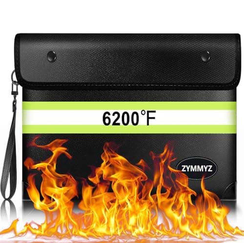 ZYMMYZ Fireproof Document Bag with Water Resistant Zipper,6200°F Heat Insulated Fire Proof Pouch with Soft Leather Hand Strap,Fire and Waterproof Envelope for Cash,Documents,Jewelry