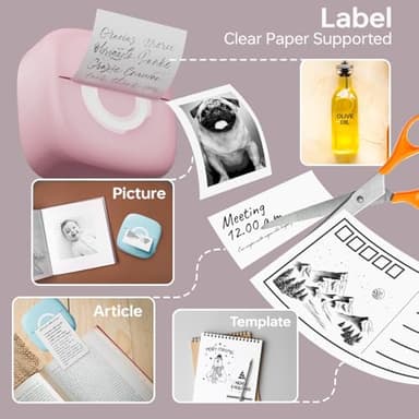 Mini Printer Sticker Thermal Printer with 3 Rolls Paper, Bluetooth Portable Phone Print Pods,Study Sticker Maker for Pictures, Photos, Journals, DIY, Compatible with Phone & Tablet - Image 2