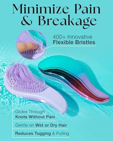 Lily England Detangler Hair Brush for Curly, Thick, Straight & Natural Hair - Gentle Detangling Brush for Women, Kids & Toddlers with Flexible Bristles - Smooth Hairbrush for Wet & Dry Hair, Ombre - Image 3