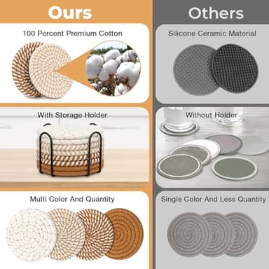 Coasters for Drinks, Coasters Set of 4 - Color, 8 Pack Coaster Set, Boho Coaster with Holder, Coffee Table Decor, Living Room Decor, Kitchen Table Decor - Image 4