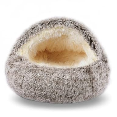 FORMYCATIE Cat Beds for Indoor Cats,Cat Cave for Puppy and Kitty,Calming Small Dog Bed for Small Dogs with Cover Cave,Cozy Warming Fluffy Washable Anti-Slip Pet Sleeping Bag (20 * 20inch,Khaki) - Image 1