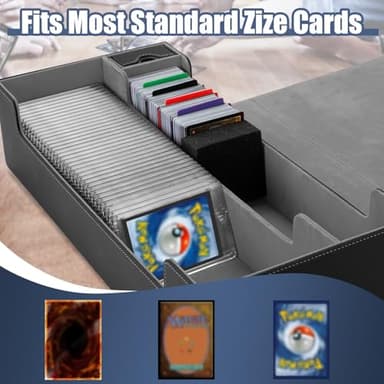 Trading Card Storage Box, 2200+ MTG Deck Box Leather Magnetic Closure Commander Deck Box, Holds 5 Small Deck Boxes, Includes 1 Small Box, 8 Dividers, 1 Foam Stopper, 1 Toploader, Black/Grey - Image 5