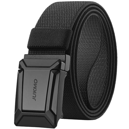 JUKMO Stretch Tactical Belt for Men, Military Work Rigger Hiking 1.5" Elastic Nylon Web Ratchet Quick Release Belt in Gift Box (Black, Medium) - Image 1