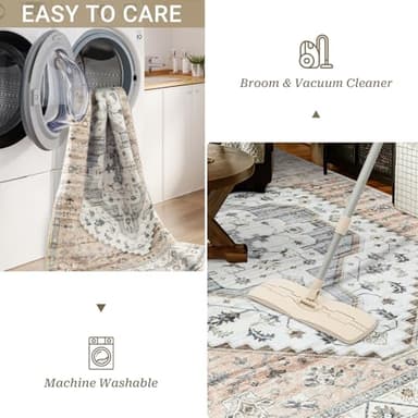 Area Rugs for Living Rooms - 8x10, Boho Non-Slip Low Pile Carpet Machine Washable Rugs for Bedroom, Farmhouse, Office, Dining Room (Peach) - Image 6