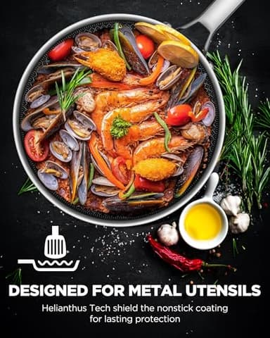 Roomena Nonstick Frying Pan Set with two Lid, Non-Toxic Tri-Ply Hybrid Ceramic Skillet three Piece, 8, 10 & 12 Inch Stainless Steel Pans, PFAS/PFOA/PTFE Free, Oven Safe, Induction Compatible - Image 6