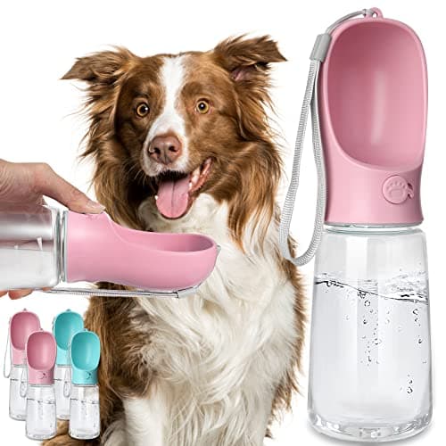 Kalimdor Dog Water Bottle, Leak Proof Portable Puppy Bowl Water Dispenser with Drinking Feeder for Pets Outdoor Walking, Hiking, Travel, Food Grade Plastic (19oz Pink) - Image 1
