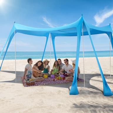 Beach Tent Sun Shelter, Beach Shade Canopy UPF50+, 10x10ft Canopy Tent with 8 Sandbags, Sand Shovels, Ground Pegs & Stability Poles, Pop Up Shade Tents for Beach, Camping, Fishing - Image 1