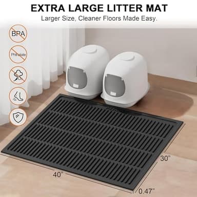 PetNova Extra Large Litter Mat: XL 40"x30" Silicone Waterproof Groove Design Litter Trapping Mat Easy to Clean for Multiple-Cats - Jumbo Non-Slip Cat Box Rug for Floor (Black) - Image 2