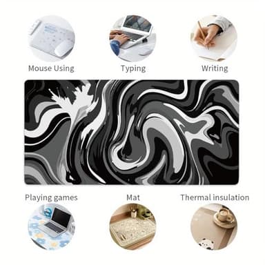 Large Gaming Mouse Pad - Black and White Mouse Pad with Stitched Edges, Extended XL Mousepad with Anti-Slip Rubber Base, Ink Liquid Wave Desk Mat for Keyboard and Mouse(31.5x15.8 inch) - Image 5