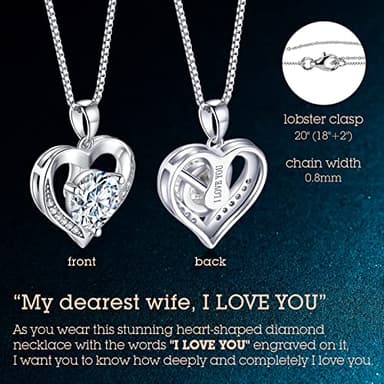 ONLYLIKE Heart Pendant Necklace Gifts for Wife, Engraved 'I LOVE YOU' 2 Carat Moissanite Necklace, Anniversary Eternity Jewelry Present, Birthday Gifts for Women - Image 4