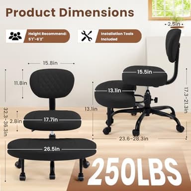 Cross Legged Office Chair with Wheels, Wide Criss Cross Kneeling Home Office Desk Chairs with Back Support, Ergonomic Adjustable Height ADHD Stool with Rotating Footrest for Yoga Meditation - Image 2