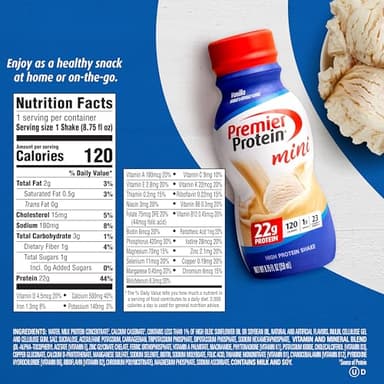 Premier Protein Shake MINIs, Vanilla, 22g Protein, 120 Calories, 1g Sugar, 8.75fl oz, Pack of 12 - Image 4