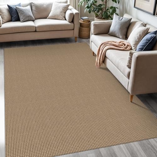 KOZYFLY Washable Area Rug 5x7 ft Rubber Backed Non Slip Rugs for Living Room Braided Cotton Bedroom Rug Woven Office Rugs Indoor Floor Carpets for Dining Bedroom Living Room, Tan/Orange/Brown - Image 1