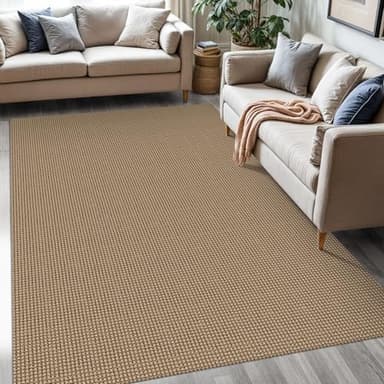 KOZYFLY Washable Area Rug 5x7 ft Rubber Backed Non Slip Rugs for Living Room Braided Cotton Bedroom Rug Woven Office Rugs Indoor Floor Carpets for Dining Bedroom Living Room, Tan/Orange/Brown - Image 1