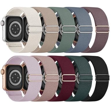 10 Pack Stretchy Bands Compatible with Apple Watch Band 40mm 38mm 41mm 42mm 44mm 45mm 46mm 49mm Women Men, Water-Resistant Solo Loop Elastic Sport Straps for iWatch Series 11 10 9 8 7 6 5 4 3 SE Ultra - Image 1