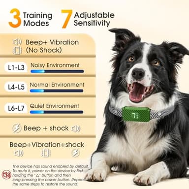 KJKZO Dog Bark Collar for Large Medium Small Dogs, Effective No-Bark Collar, Smart Barking Collar, Rechargeable Bark Collar with 7 Sensitivity, 3 Modes, Waterproof, Green - Image 3