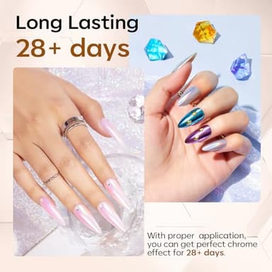 modelones Gel Top Coat for Chrome Nail Powder, Clear Mirror Shiny Chrome Top coat No Wipe Long Lasting Soak Off Nail Lamp High Gloss Chrome Top Coat Gel Nail Polish for Home DIY and Nail Salon - Image 5