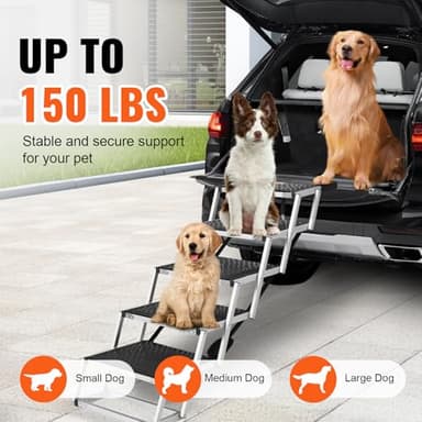 VEVOR Dog Stairs for Car, Wide 5-Step Dog Car Steps, Folding Dog Car Ramp with Nonslip Surface, Portable Pet Steps Lightweight Aluminum for Car, SUV and Truck, Supports up to 150 lbs - Image 3