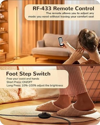 EDISHINE Floor Lamp, Remote Control & Foot Switch Floor Lamps for Living Room, 10%-100% Dimmable Standing Lamp with 7 Color Temperature, 57.5" Tall Corner Floor Lamp for Bedroom, Office, Gold - Image 5