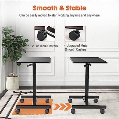 Sweetcrispy Small Mobile Rolling Standing Desk - Overbed Table, Teacher Podium with Wheels, Adjustable Work Table, Rolling Desk Laptop Computer Cart for Home, Office, Classroom, Black - Image 5