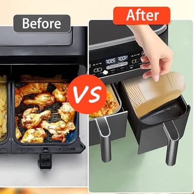 Ninja Foodi Air Fryer Liners, Ninja Air Fryer Liners Disposable, Ninja DZ071 Foodi Ninja Dual Air Fryer Parchment Paper Liners, Rectangular Airfryer Paper Liners, Rectangle 2 Basket Liners - Image 7