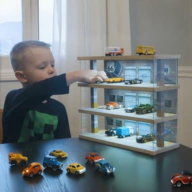 Saichotoy Storage for Hot Wheels: Toy Car Parking Garage Diorama with Lights - Freestanding Display Case for 1/64 Scale Diecast Cars with 4 Levels 24 Spots Maximum 40 Cars - Image 2