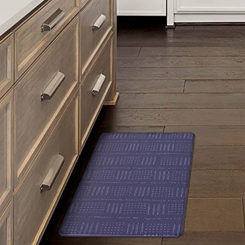 Lucky Brand Printed Wellness Mat - Cushioned Comfort Kitchen Mat - Easy to Clean - Anti-Fatigue & Skid-Resistant - - Measures 12mm Block Print Dash 18" x 30" - Blue - Image 1