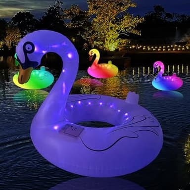 Swan Pool Floats & Swimming Rings- Solar Powered Inflatable Floating Light UP Pool & Led Pool Lights That Float for Party Decorations, 16 Auto-Cycling Colors（2Pack） - Image 9