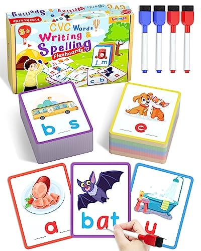Gojmzo CVC Word Writing & Spelling Flash Cards, Preschool Learning Toddler Activities, Kindergarten Homeschool Supplies, Sight Words Reading Game, Montessori Educational Toys for 3 4 5 6 Year Old Kids - Image 1